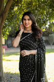 Super Stylish Pure Bandhej Silk Black Saree