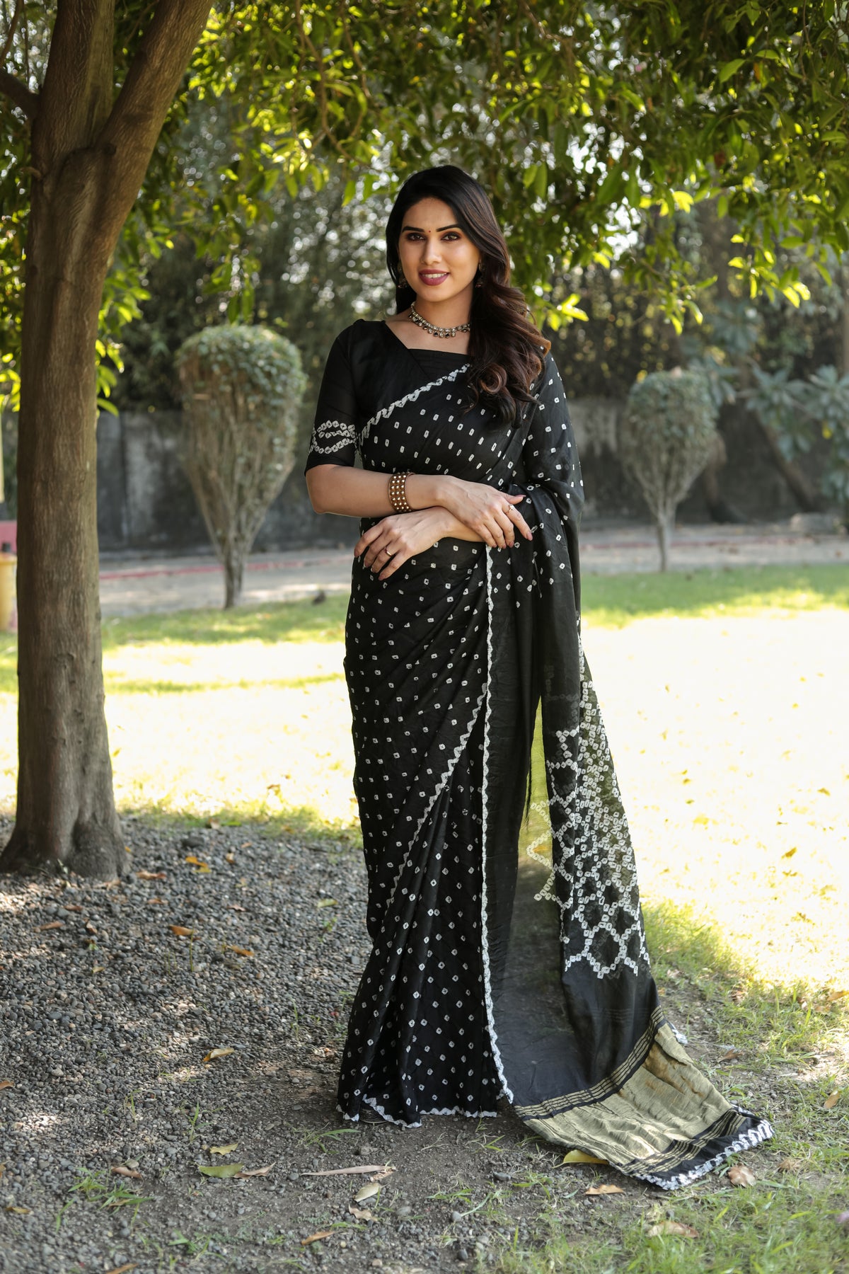 Super Stylish Pure Bandhej Silk Black Saree