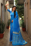 Royal Blue Handmade Bandhej Silk Saree