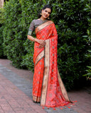 TANGELO ORANGE PURE HANDLOOM SILK IKKAT PATOLA SAREE