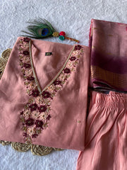 Jenna Gajri Pink Roman Silk Hand Worked Kurti Set