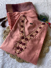 Jenna Gajri Pink Roman Silk Hand Worked Kurti Set