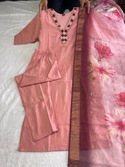 Jenna Gajri Pink Roman Silk Hand Worked Kurti Set