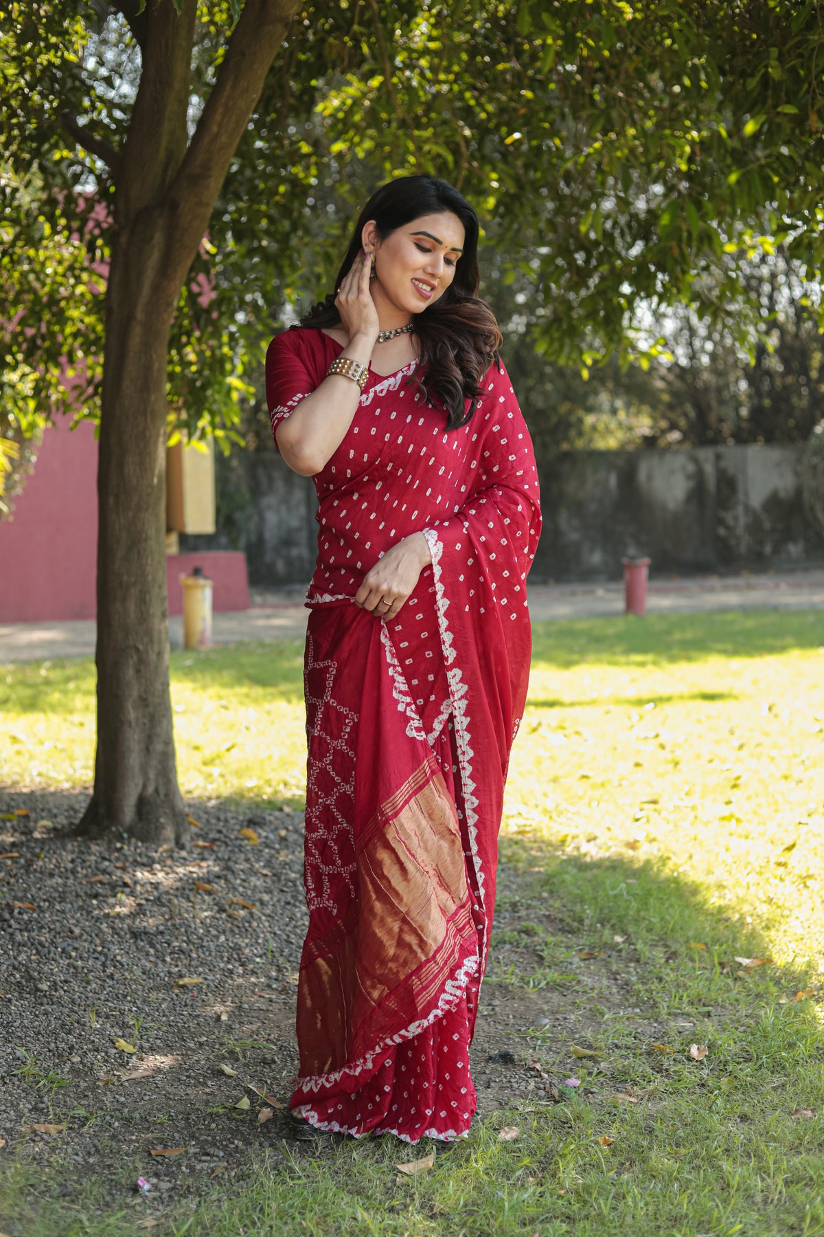 Super Stylish Pure Bandhej Silk Red Saree