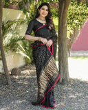 Pretty And Beautiful Black Bandhej Silk Boutique Saree