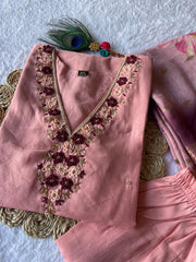 Jenna Gajri Pink Roman Silk Hand Worked Kurti Set