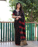 Latest Premium Black Pure Bandhej Silk Saree