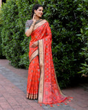 TANGELO ORANGE PURE HANDLOOM SILK IKKAT PATOLA SAREE