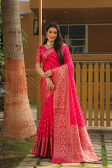 Amazing Bright Pink handmade Bandhej Kanjivaram Silk Saree