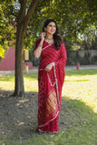 Super Stylish Pure Bandhej Silk Red Saree