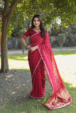 Super Stylish Pure Bandhej Silk Red Saree