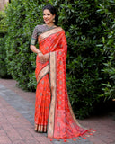 TANGELO ORANGE PURE HANDLOOM SILK IKKAT PATOLA SAREE