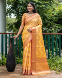 Classy Banarasi Kanchi Semi Silk Yellow Saree