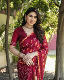 Pretty And Beautiful Crimson Maroon Bandhej Silk Boutique Saree