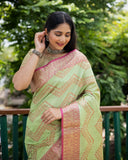 Classy Banarasi Kanchi Semi Silk Parrot Green Saree