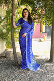 Super Stylish Pure Bandhej Silk Royal Blue Saree