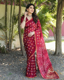 Pretty And Beautiful Crimson Maroon Bandhej Silk Boutique Saree