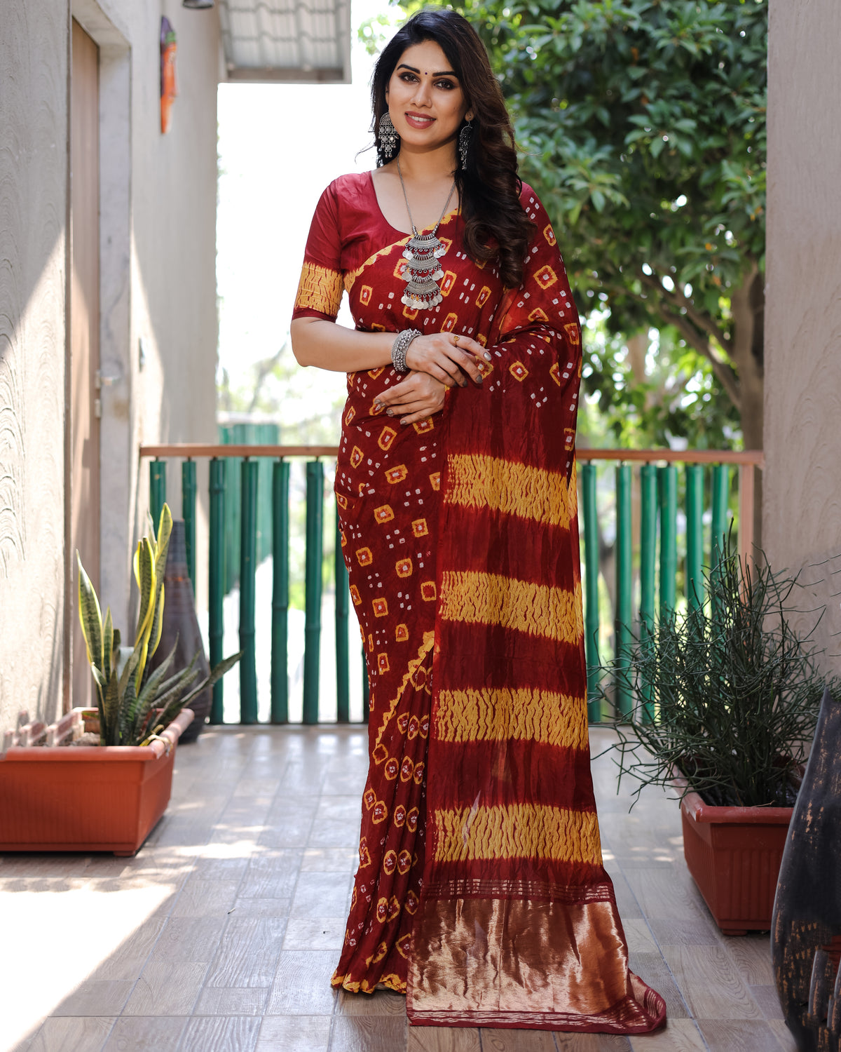 Latest Premium Maroon Pure Bandhej Silk Saree