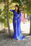 Super Stylish Pure Bandhej Silk Royal Blue Saree