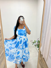 Gazing Tea Length Blue Heavy Georgette Gown