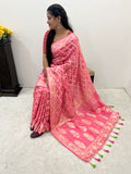 Neon Pink Color Pure Viscose Chanderi Saree With Running Blouse