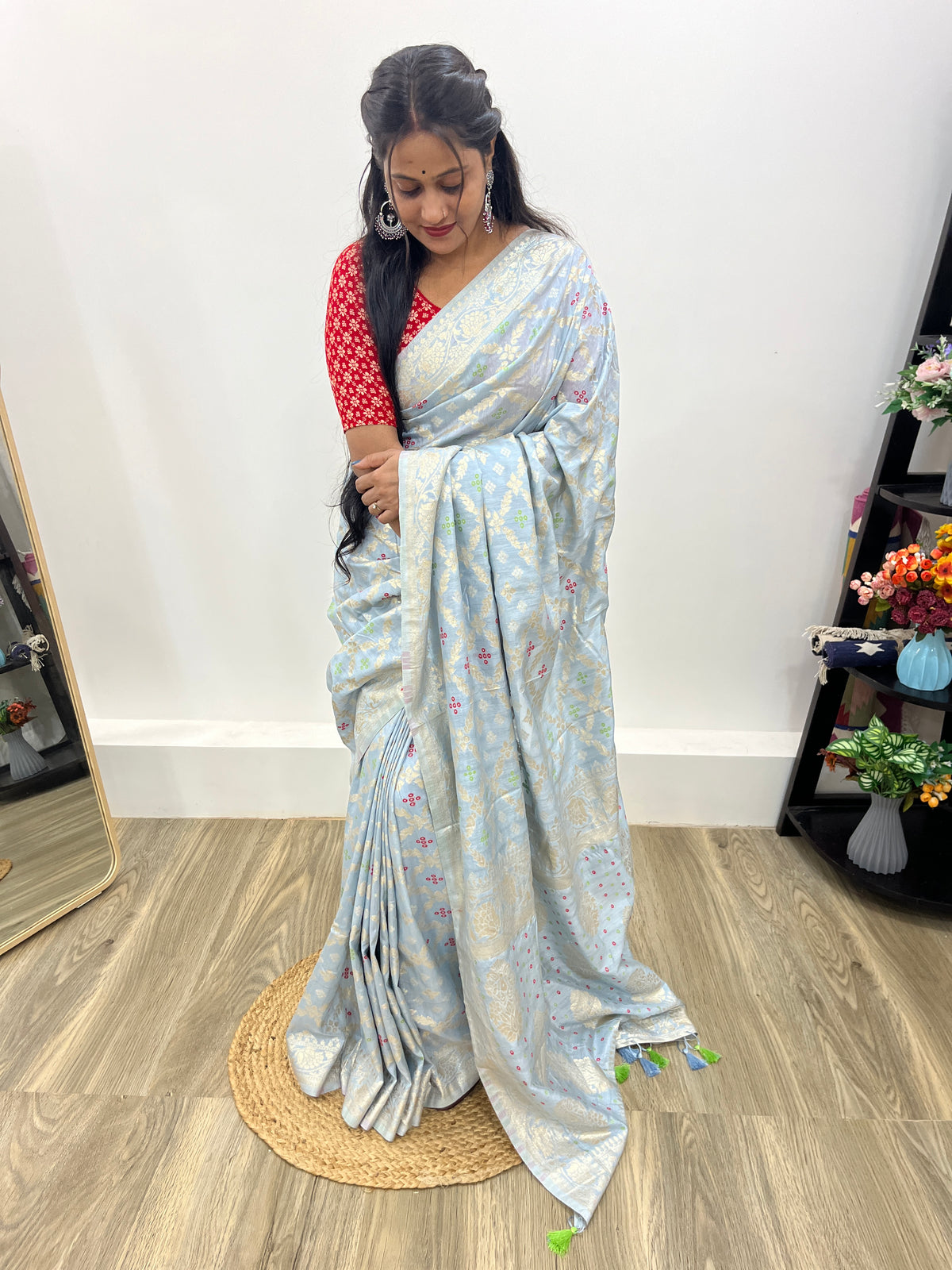 Grey Color Pure Viscose Chanderi Saree With Running Blouse