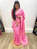 Neon Pink Color Pure Viscose Chanderi Saree With Running Blouse