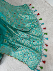 Beautiful Blue Woven Smooth Silk Banarasi Saree