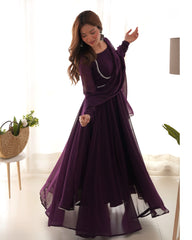 Heavy Pure Soft Fox Georgette Wine Anarkali Dupatta Set