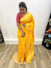 Beautiful Haldi Yellow Woven Smooth Silk Banarasi Saree