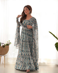 Zigzag Heavy Georgette Light Blue Anarkali Gown