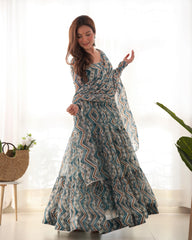 Zigzag Heavy Georgette Light Blue Anarkali Gown