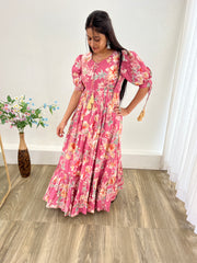 Vrunda Wild Orchid Long Gown With Balloon Sleeves