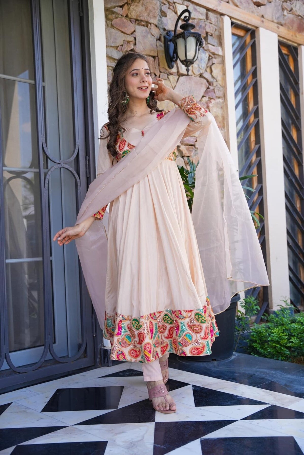 New Viral Roman Silk Anarkali Set