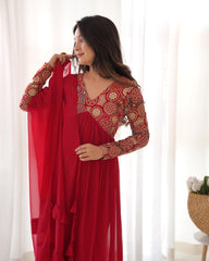 New Arrival Maroon Fox Georgette Aliacut Set With Beautiful Needle sequence Work