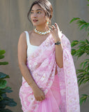 Heavy Chikankari Work Pure Organza Baby Pink Saree