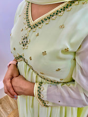 Laila Cream Pure Fox Georgette Handmade Alia Cut Dress