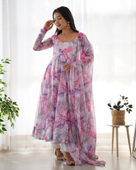 Versatile Digital Printed Pure Organza Anarkali Gown