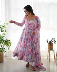 Versatile Digital Printed Pure Organza Anarkali Gown