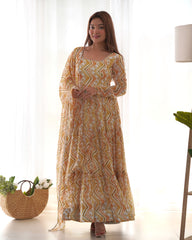 Zigzag Heavy Georgette Light Yellow Anarkali Gown