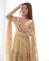 Zigzag Heavy Georgette Light Yellow Anarkali Gown