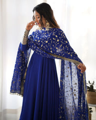 Presenting Georgette Anarkali With Heavy Embroidery Work Dupatta