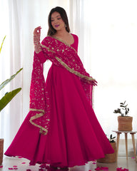 Presenting Georgette Anarkali With Heavy Embroidery Work Dupatta