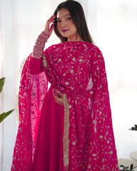 Presenting Georgette Anarkali With Heavy Embroidery Work Dupatta