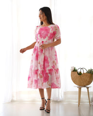 Summer Blossom Luxurious Pure Soft Organza Silk Floral Print Kurti
