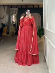 Fluttery Cherry Red Heavy Georgette Anarkali Gown