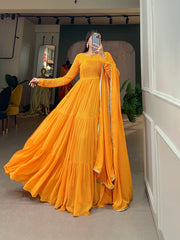 Fluttery Fire Yellow Heavy Georgette Anarkali Gown