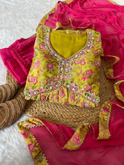Abirami Flower Printed With Handmade Gown
