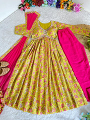 Abirami Flower Printed With Handmade Gown
