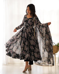 New Floral Printed Fox Georgette Anarkali With Your Favorite Colour Black